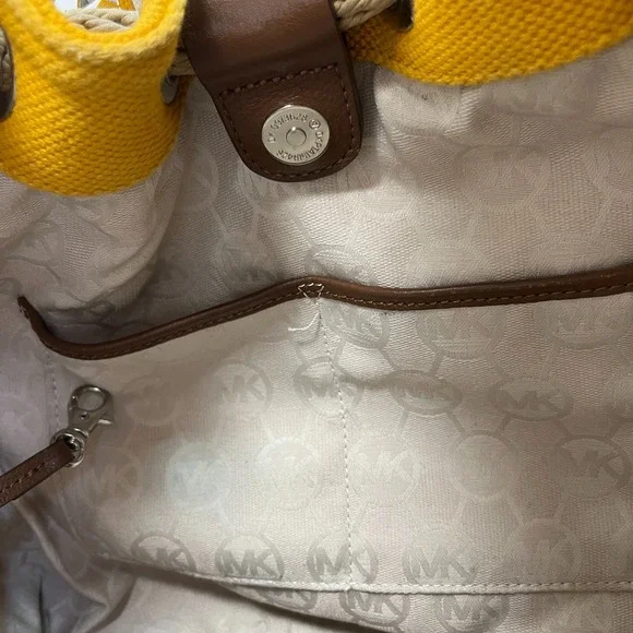 Michael Kors Marina Mustard Yellow Large Canvas Tote Handbag Rope Handle Hobo - Picture 13 of 16